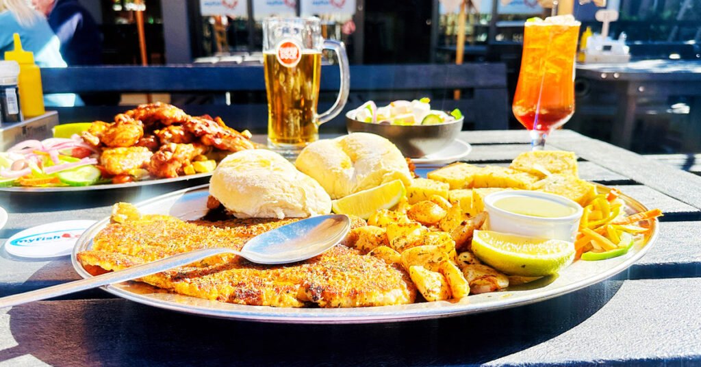 A plate of golden, crispy Portuguese rissoles served at MyFish restaurant.