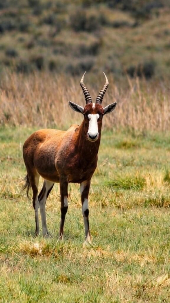 Blesbok antelope standing in the grass during a private game drive at Sibani Lodge