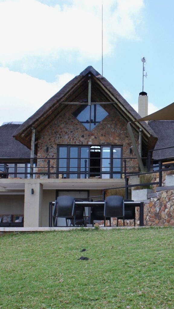 Beautiful stone and thatch gable of the private villa at Sibani Lodge