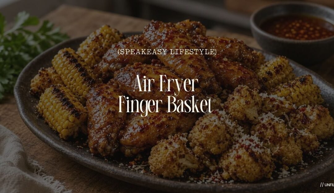 Air Fryer Basket Hot Honey Glazed Wings with Corn Ribs & Cauliflower Bites